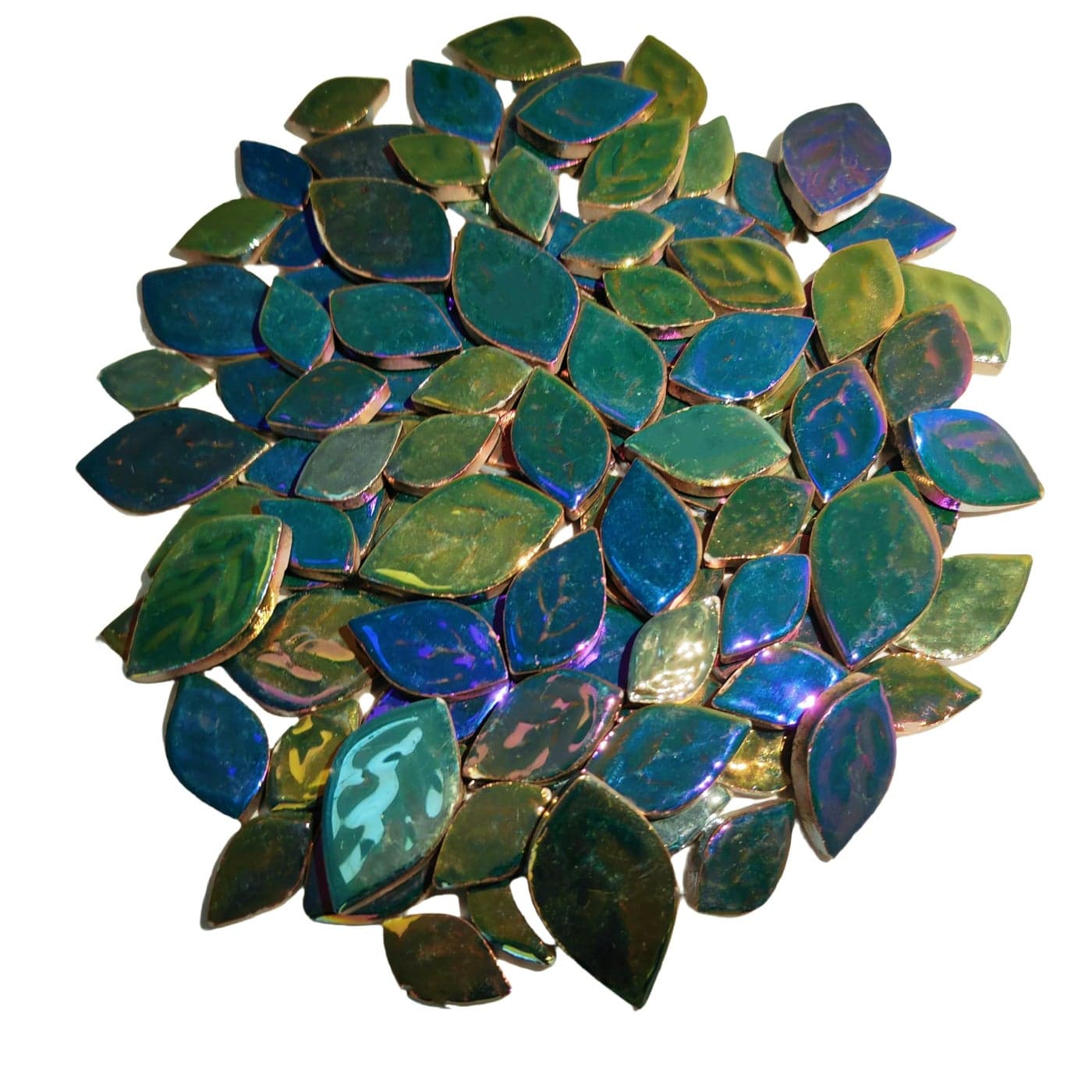11LB Iridescent Leaves Ceramics Mosaic TilesMaking Creative 3 Size Ceramic Mosaic Pieces for DIY CraftFlowerpotsVasesCupsGarden Decor Mosaic Making Supplies Peacock Green