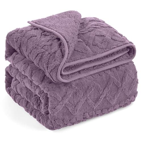Wemore Weighted Blanket for Adults Twin Size 15 lbs, Dual Sided Soft Fuzzy Jacquard Sherpa Weighted Blankets for Sleeping, Cozy Fluffy Knitted Heavy Blanket for Couch Bed, Purple, 60 x 80 inches