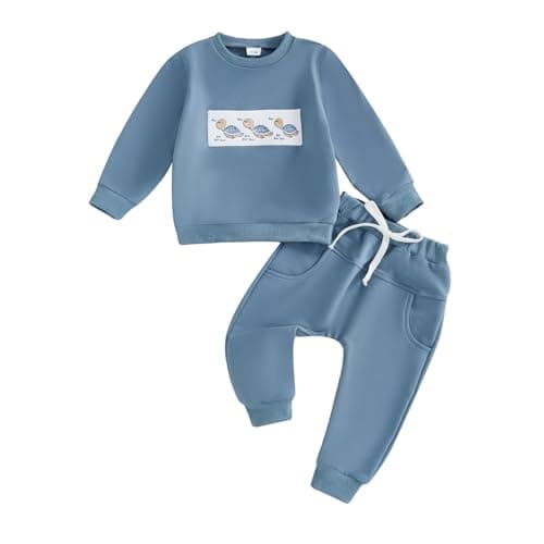 Nyapruwe Toddler Baby Boy Fall Outfit Funny Print Long Sleeve Sweatshirt Joggers Pants Set Kids Warm Winter Clothes (Blue Turtle, 3-4T)