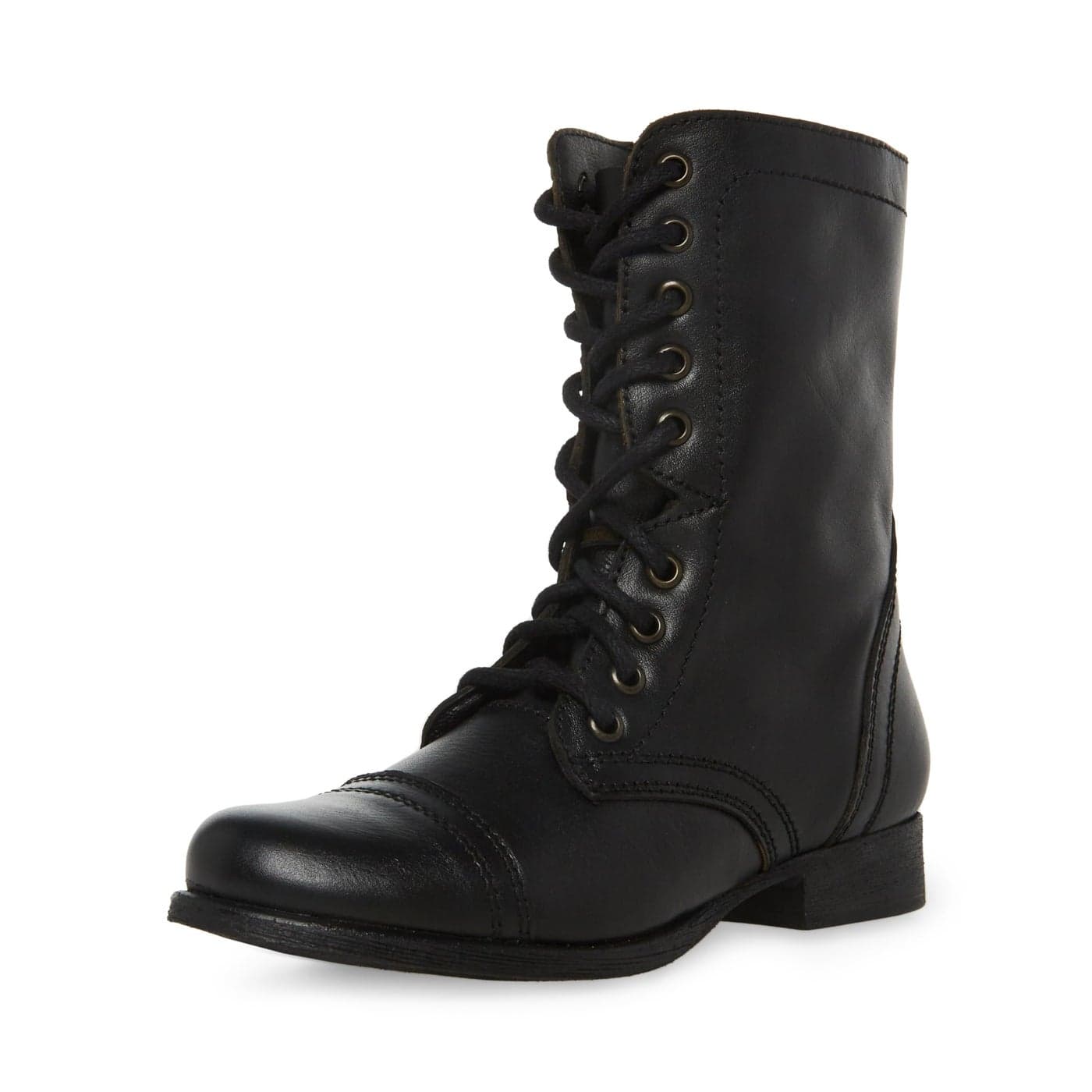 Steve Madden Womens Troopa LaceUp Boot Black Leather 55 M US