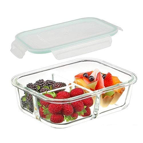 KriVat Standard Glass Lunch Box Microwave Oven Safe Food Containers Tiffin 1000 ML 3 PartitionCompartment Lunch Box t with Clamp Random Color Plastic Lid Proof Airtight Set 0F 1 Glass Lunch Box1