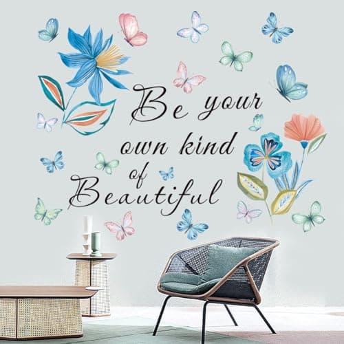 Inspirational Quotes Wall Decals Flower Wall Stickers Positive Saying Wall Decor Stickers Motivational Wall Art Sticker for Women Girls Home Bedroom Living Room Bathroom