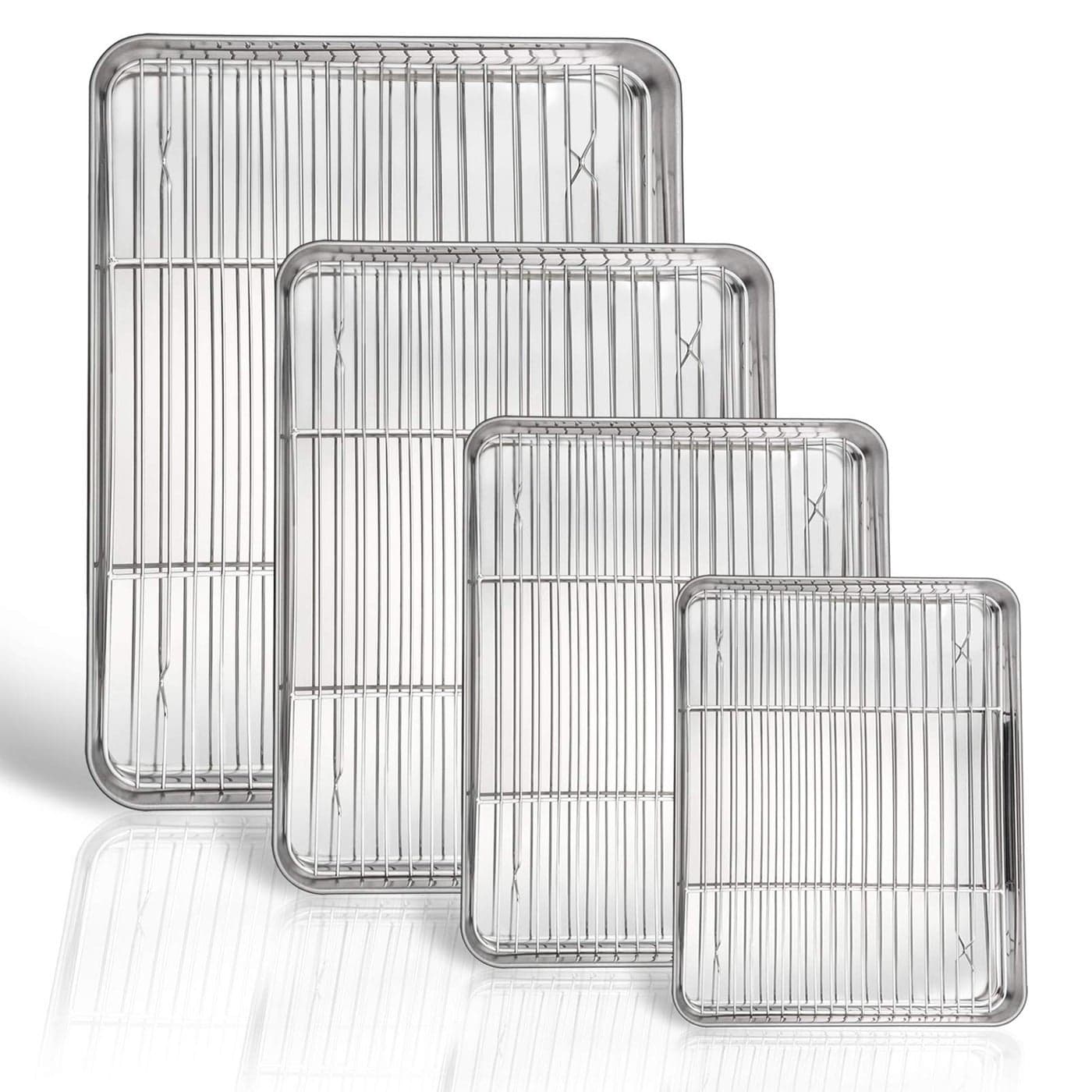 PP CHEF Baking Sheet and Rack Set 8 PACK 4 Sheets 4 Racks Stainless Steel Baking Pans Cookie Sheets with Cooling Rack Healthy Mirror FinishOven Dishwasher Safe
