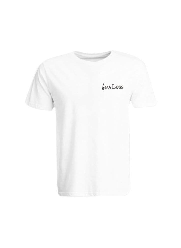 Embroidered (White) Cotton T-shirt (Fear Less) Personalized Round Neck T-shirt For Women (Small)-Set of 1 pc-190 GSM