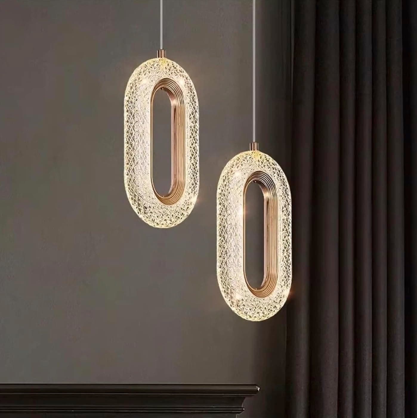 Groeien Pack of 2 |12W | 3 Color Gold Finish Modern LED Crystal Oval Hanging Pendant Ceiling Lamp Fixture | Chandelier for Home, Indoor, Outdoor,Living Room, Bedroom(Oval-Crystal Ring, 2)