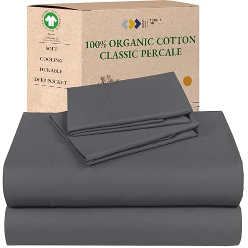 California Design Den Queen Size Sheets - Soft 100% 100% Organic Cotton Sheets with Deep Pockets, Crisp Percale, Breathable and Durable Bedding Set - Grey