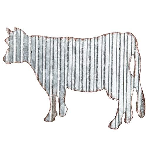 Everydecor Cow Galvanized Metal Wall Art Decor Corrugated Rustic Metal Hanging Sign Farm Animals Cow Silhouette Kitchen Fence Decor