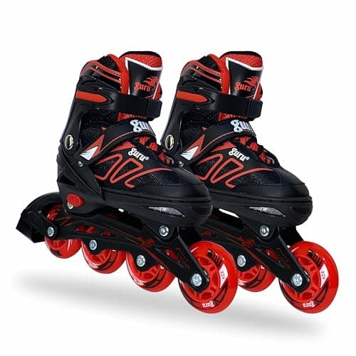 GURU Inline Skates, Inline Skates 4 Wheels 70mm for Kids & Adults Large Size in-line Skates - Size 36-39 Euro (Red)