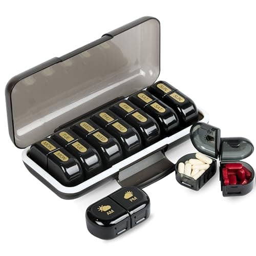 POPCUBE Premium Medicine Organizer Box 2 times a day with Detachable Compartments-Pill Organizer Box for Travel, storing medicines, pills, supplements (Black)