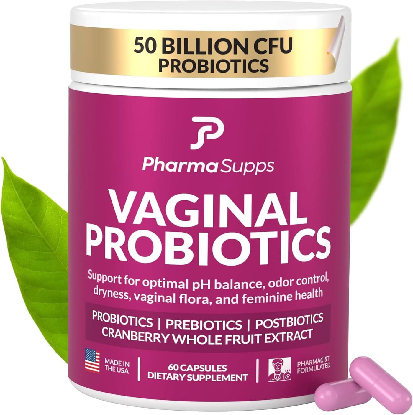 Womens Probiotic for Vaginal Health 50 Billion CFU with Probiotics Prebiotic Postbiotics Cranberry for pH Balance UTI Support Yeast Gut Health Odor Dryness Feminine Comfort