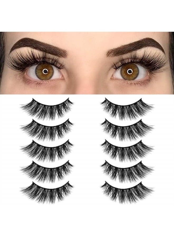 Lashes Natural Look Fake Eyelashes - Bepholan False Eyelashes 3D Super Fluffy False Lashes Black Band Wispy Lashes 5-Pack Faux Mink Lashes,XMZ116