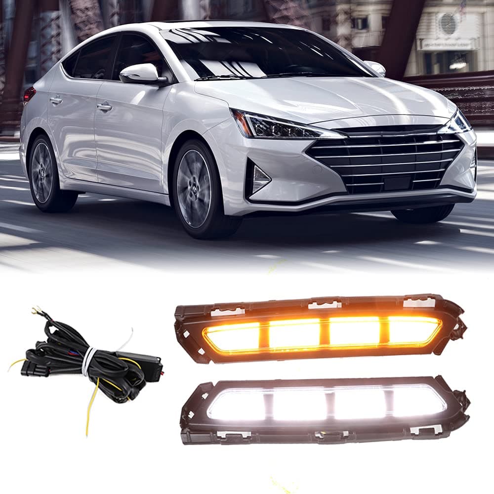 Dreamseek LED DRL for Hyundai Elantra 2019 2020 Daytime Running Light Driving Fog Lamp with Turn Signal