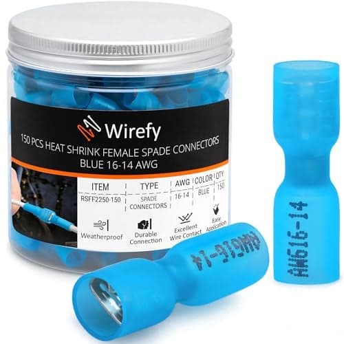 Wirefy 150 PCS Wire Spade Connectors - Female Spade Connector Heat Shrink - Quick Disconnect Wire Connectors - Electrical Spade Terminals - Female Spade Connector 16-14 gauge | Blue Spade Connectors