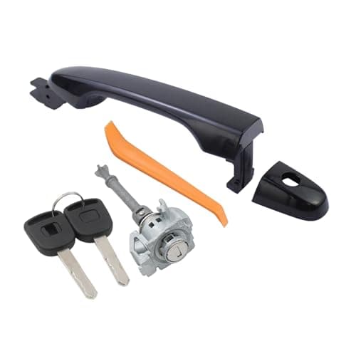 MOTOKU Front Left Exterior Door Handle Black and Door Lock Cylinder Kit w/Keys for Honda CR-V 2012-2016 Civic 2012-2015