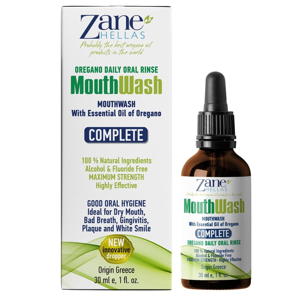 Zane Hellas MouthWash Oral Rinse with Oregano Oil Power Ideal for Gingivitis Plaque Dry Mouth and Bad Breath Alcohol and Fluoride Free 100 Herbal Solution 1 floz30ml