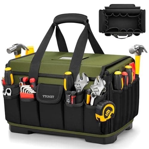 Heavy Duty Tool Bag 16-Inch, 46 Pockets Electrician Tool Bag for men with Hard Bottom & Waterproof Pocket, 1680D Tear-Proof Toolbox Organizer for HVAC Mechanic, Father Day Dad Birthday Gift