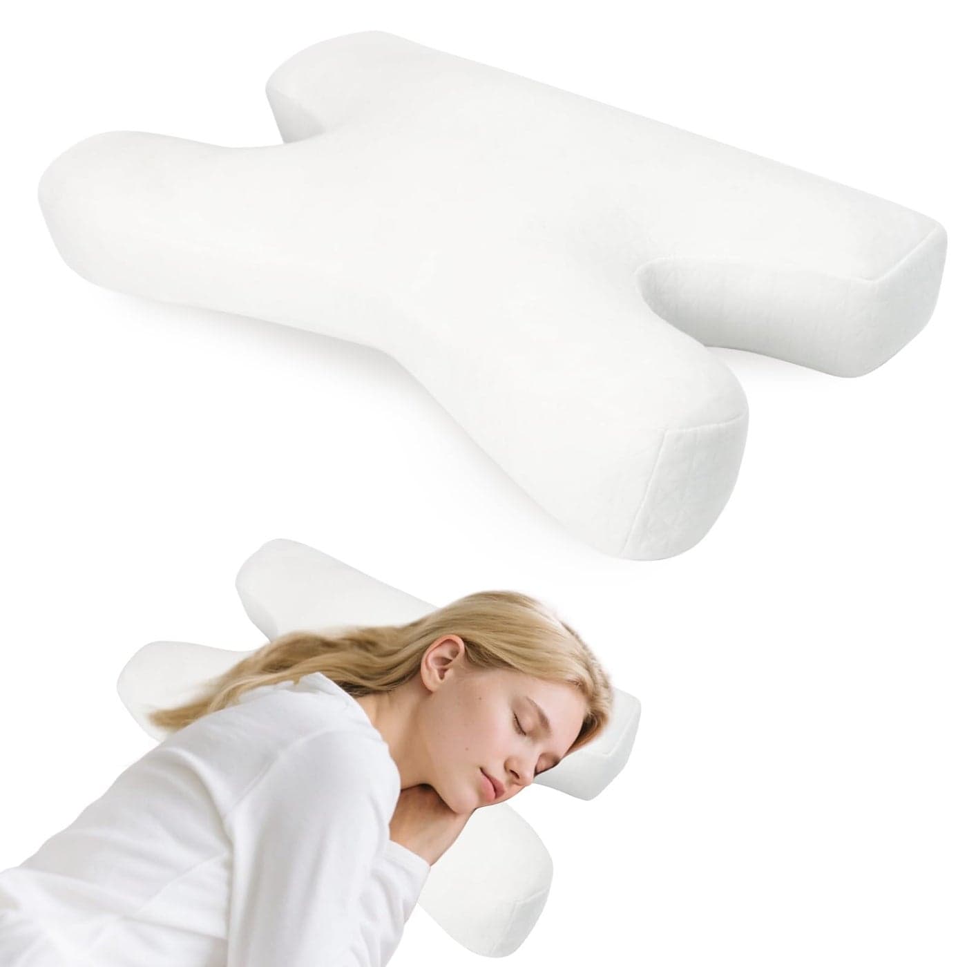 vocheer Anti Wrinkle Pillow Adjustable Beauty Pillows Provides Neck Support and Pain Relief SkinFriendly Down Alternative Pillow Ergonomic Pillows Contour Design for Side Sleeper White