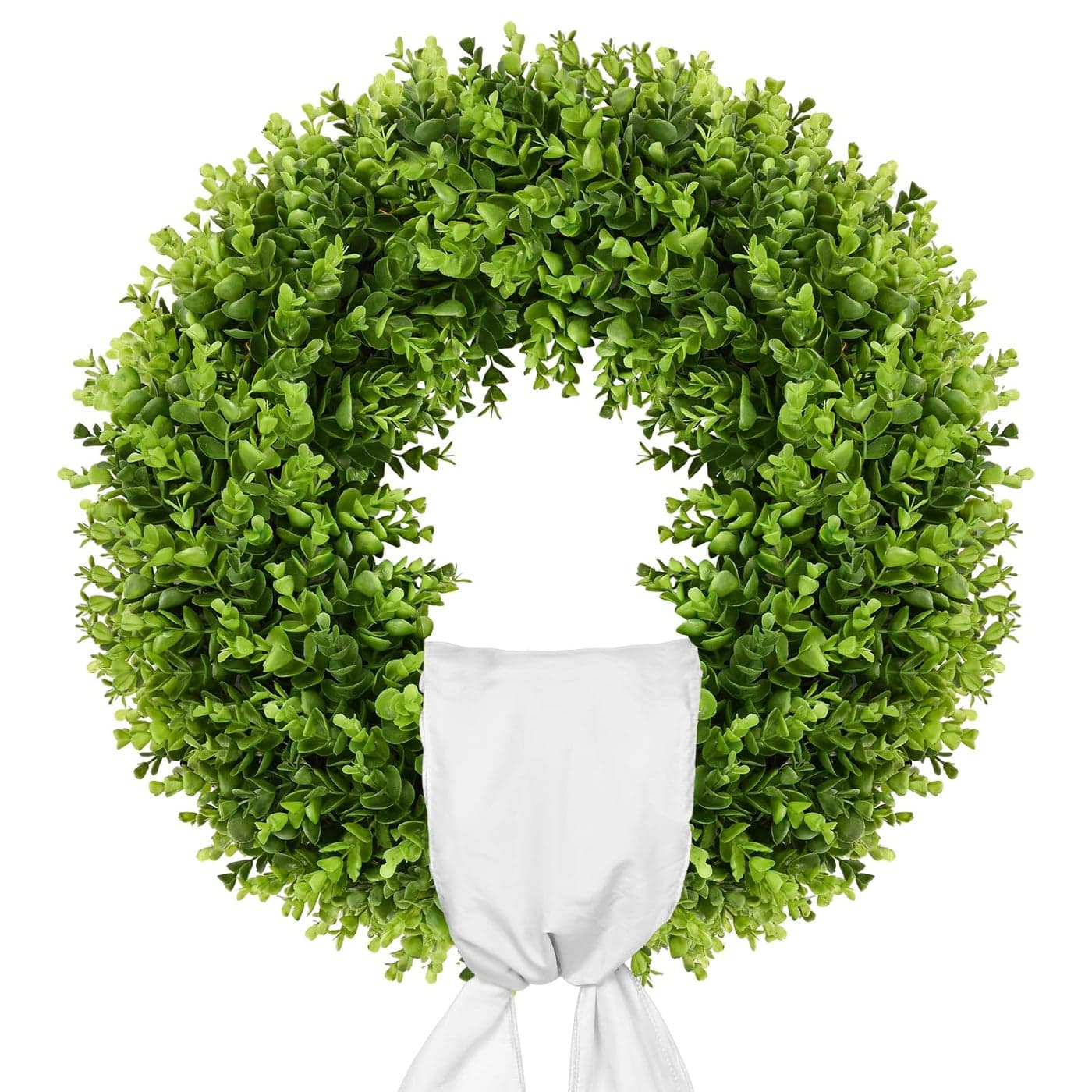 Vlorart 20Inch Boxwood Wreath Artificial Boxwood Wreath Front Door Wreaths Artificial Spring Summer Greenery Hanging with A Plaid Bowand Sash for Front Door Wall Hanging