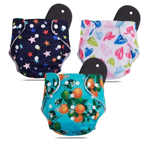 Novo Baby Leakage Proof Reusable Cloth Diaper With 5 Layer High absorbent Pad | Reusable Nappies| Freesize for Kids 0-3 Yrs | washable diapers(Pack of 3)