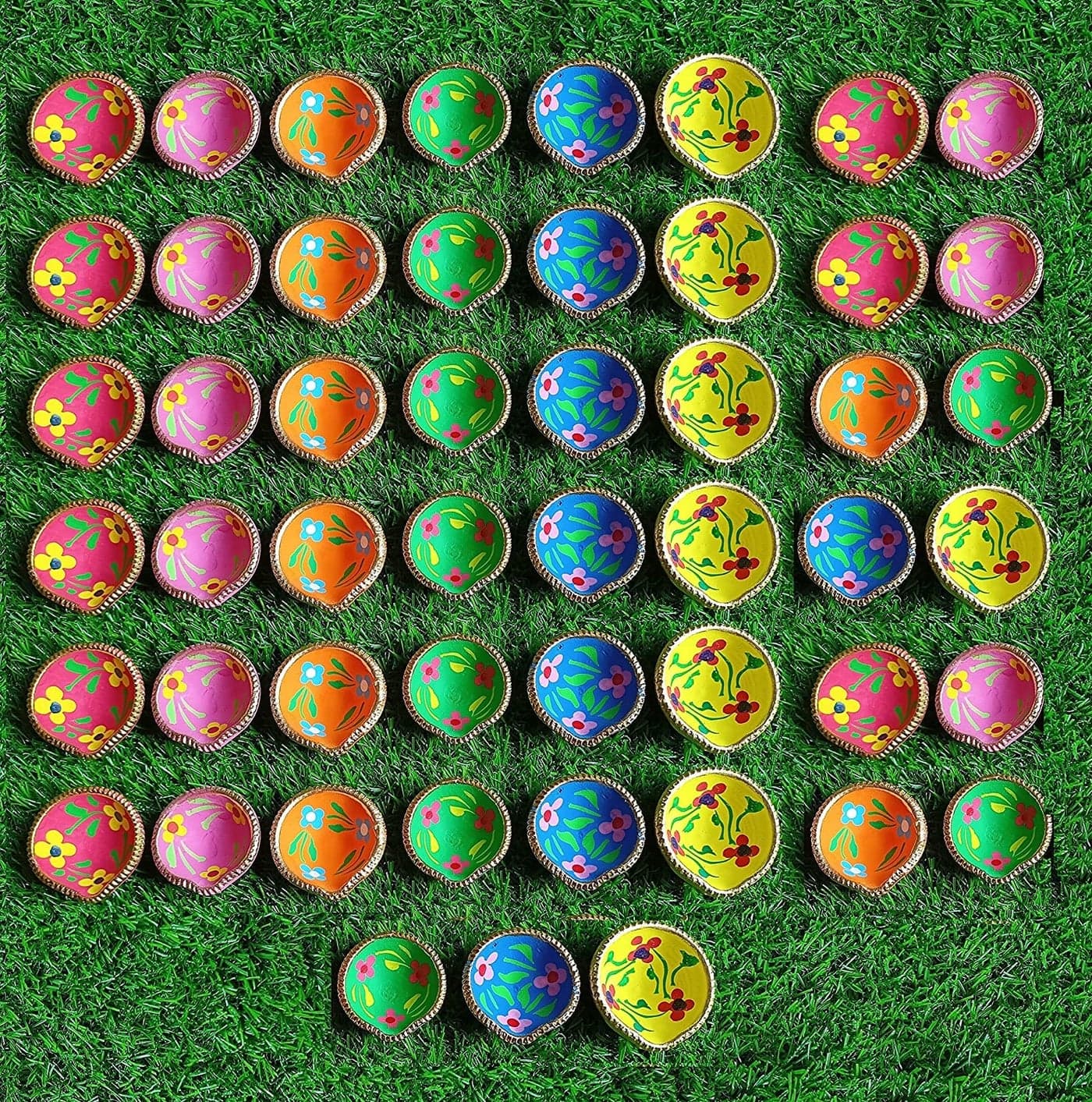 SHRIYAM CRAFTS Colourful Handmade Diyas for Diwali Hand Painted Decorative Clay Mitti Diya Deepak Multicolor Pack of 51