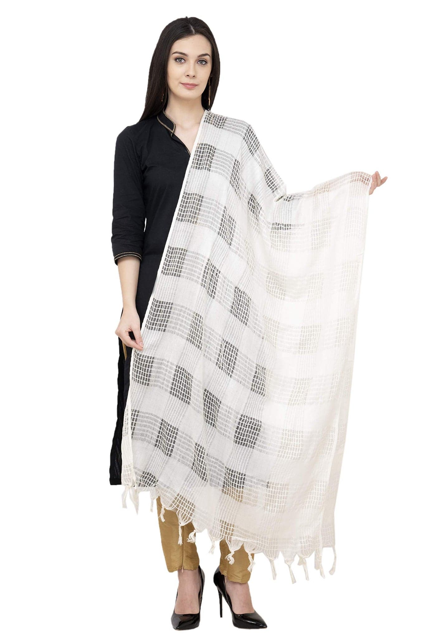 A R Silk Women's Solid Silk Dupatta (ARS049_White_Free Size)
