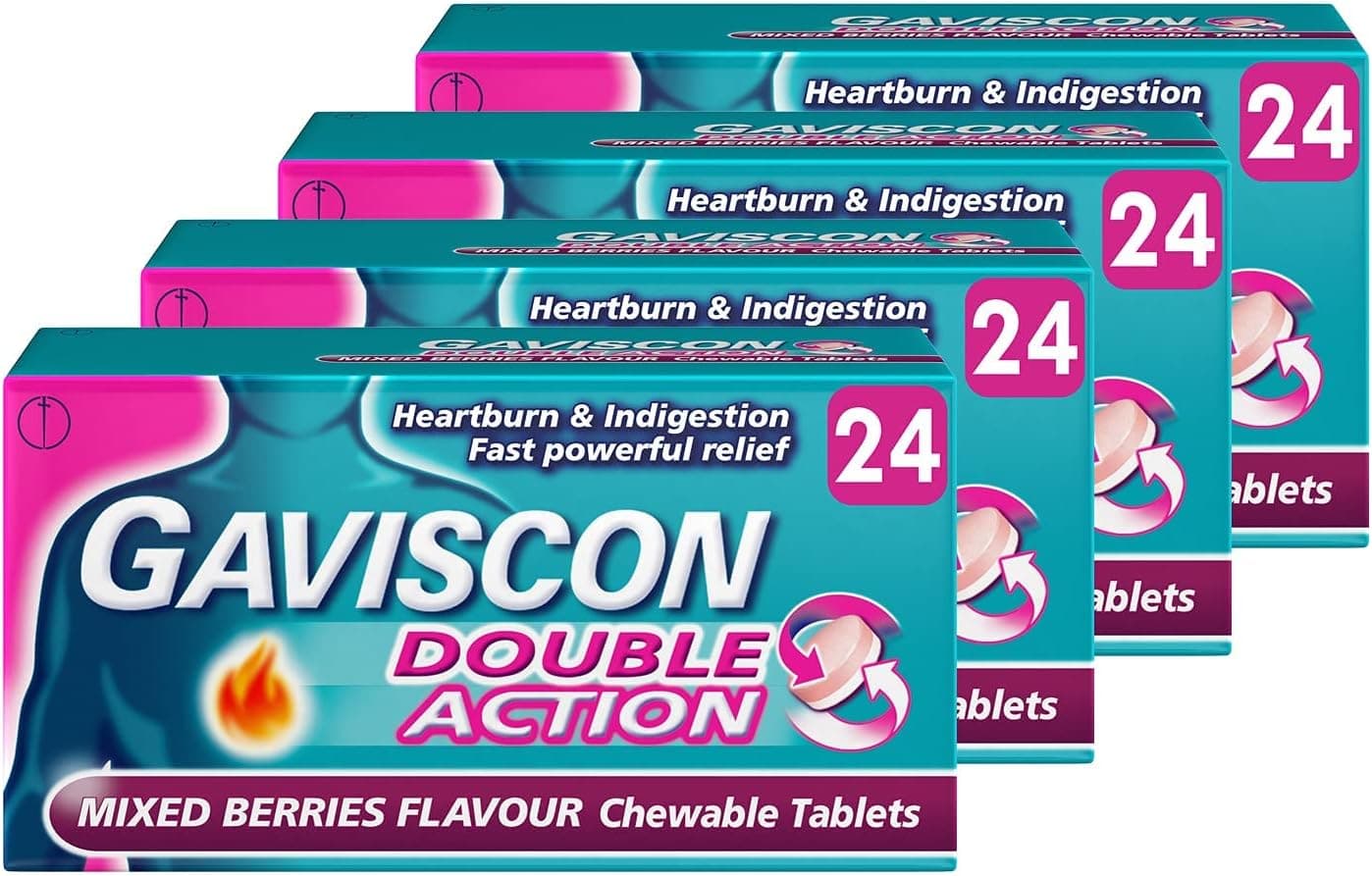 Gaviscon Double Action Heartburn Relief Mixed Berries 4Pack 96 Total Fast Soothing For Acid Reflux And Digestive Comfort