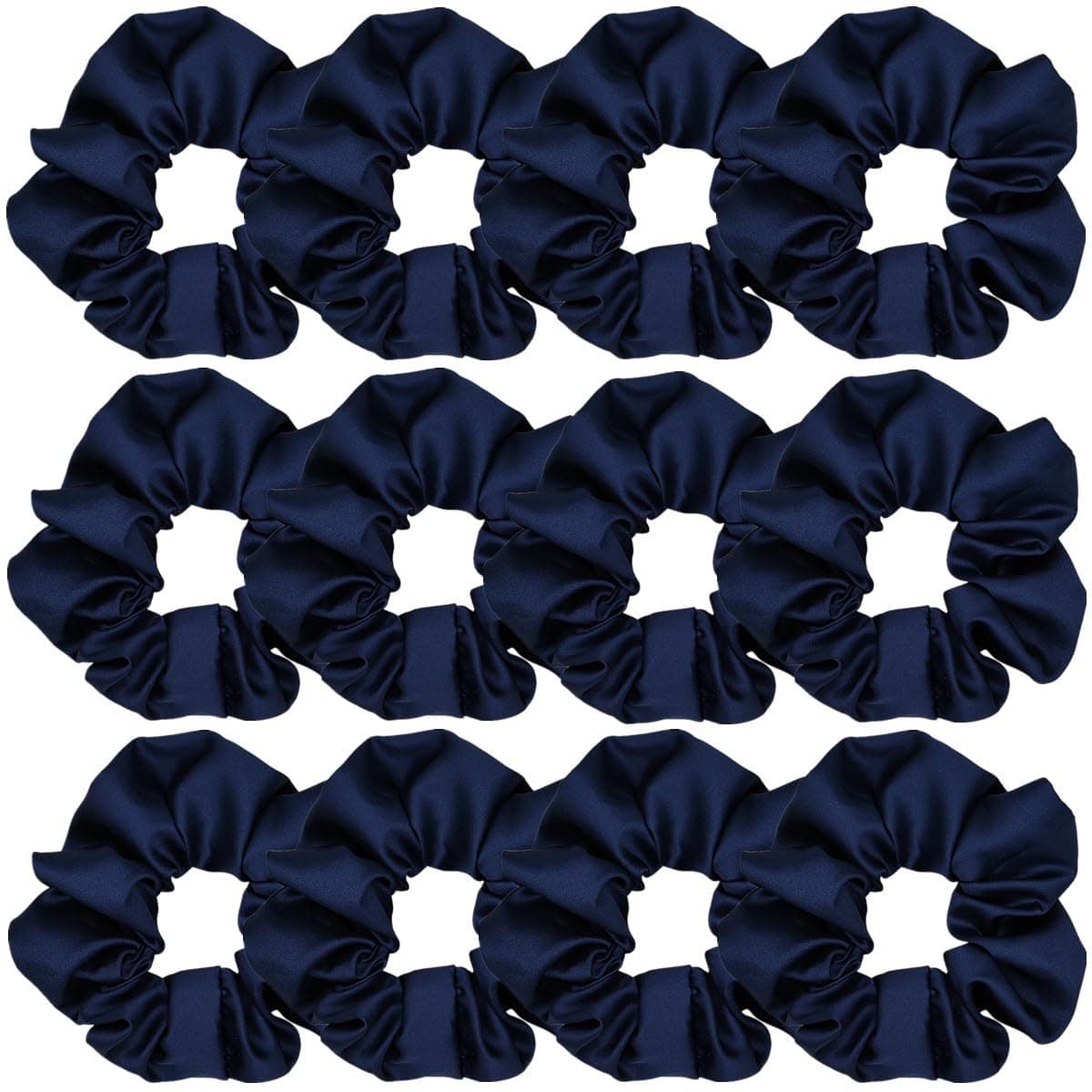 12 Pcs Satin Silk Scrunchies Soft Hair Ties Fashion Hair Bands Bow Ropes Elastics Ponytail Holders Accessories for Women and Girls 43 Inch Navy Blue