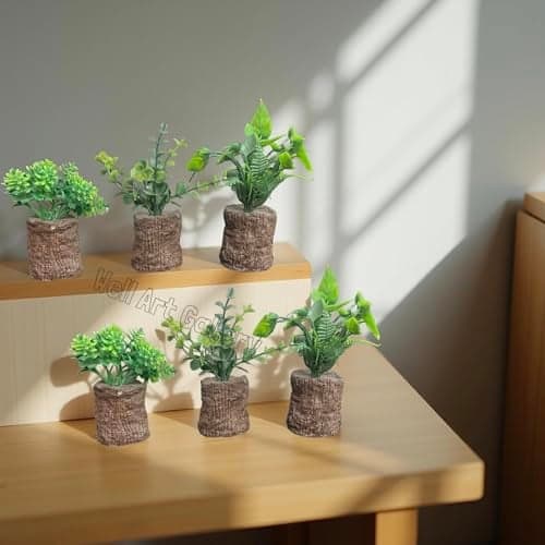 Well Art Gallery Artificial Plant Bonsai Tree Fake Plant Potted House Plants Japanese Pot Faux Bonsai For Home Indoor Decoration Office(Wooden Design),10 Cm