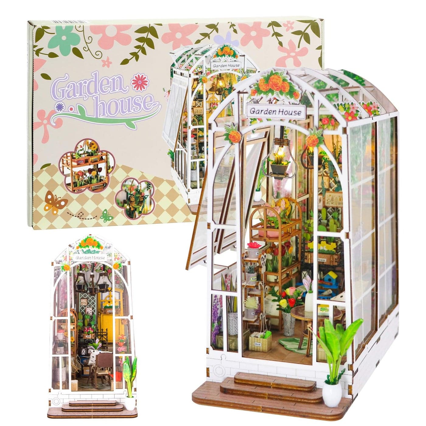 Book Nook Kits for Adults, Miniature House Dollhouse Kit for Teens, DIY Crafts for Adults, Bookshelf Decor Garden House with LED Light, Gifts for Family and Friends