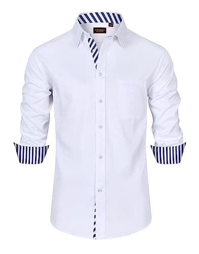 Lion Nardo White Dress Shirts for Men Men's White Dress Shirt Long Sleeve White Button Down Shirt Party Button Up Shirts