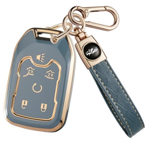 Cxopxoy Soft TPU for Chevy Key Fob Cover with Keychain, Key Case Shell Full Protection for GMC Suburban Tahoe Yukon Acadia Terrain Sierra 1500 2500HD 3500HD Accessories, 2016-2026, Blue