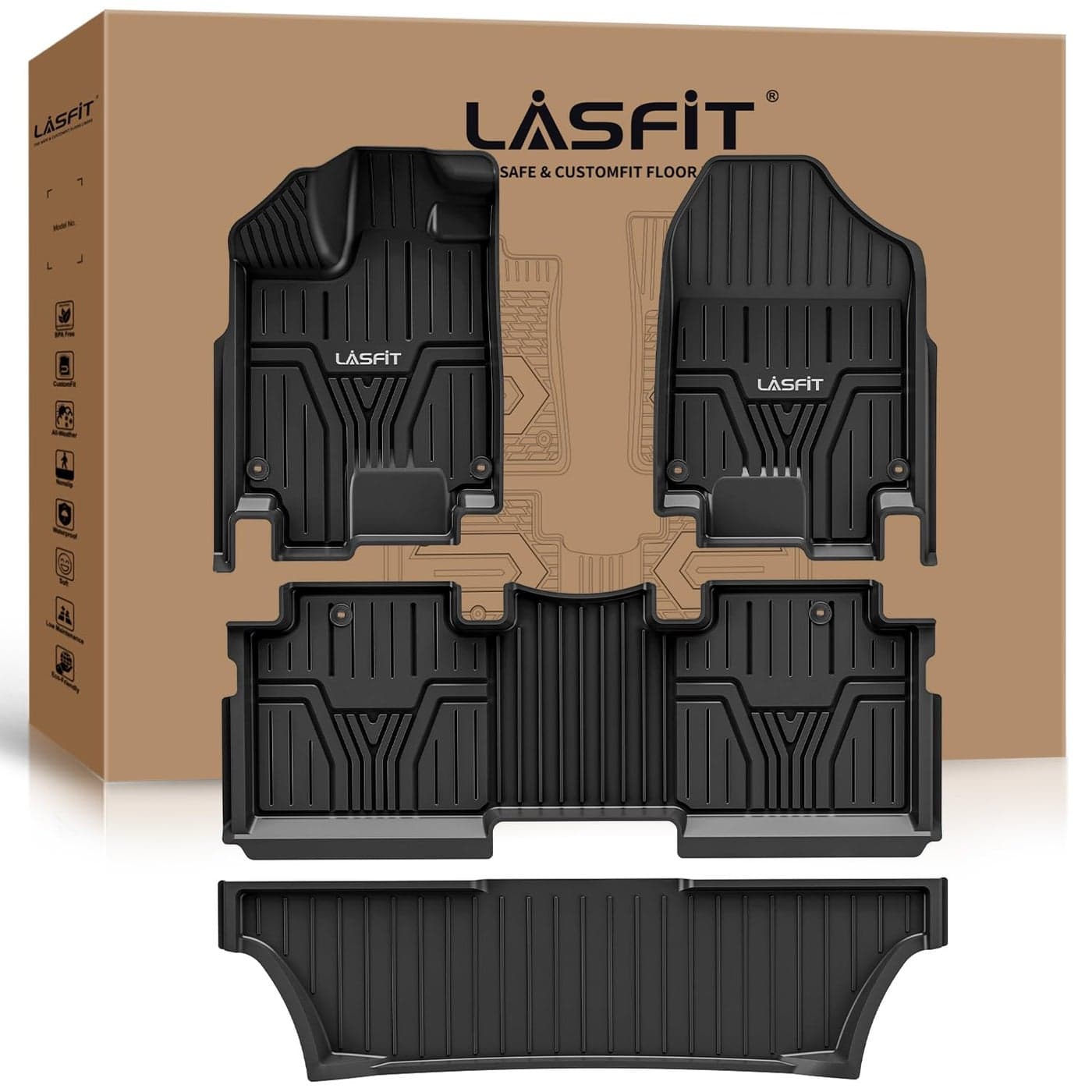 LASFIT Floor Mats for Honda Odyssey 2026 2025 2024 2023 2022 2021 2020 2019 2018 Mini Passenger Van All Weather TPE Car Liners1st 2nd 3rd Row Only Excludes Trunk Mat Black