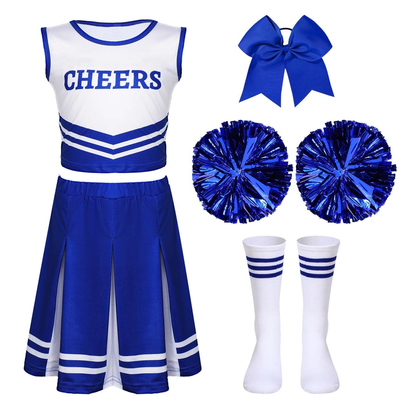 Unittype 4 Pieces Girls Cheerleader Costumes Outfit Cheer Uniform Halloween Dress for Party BirthdayBlue 510 Y