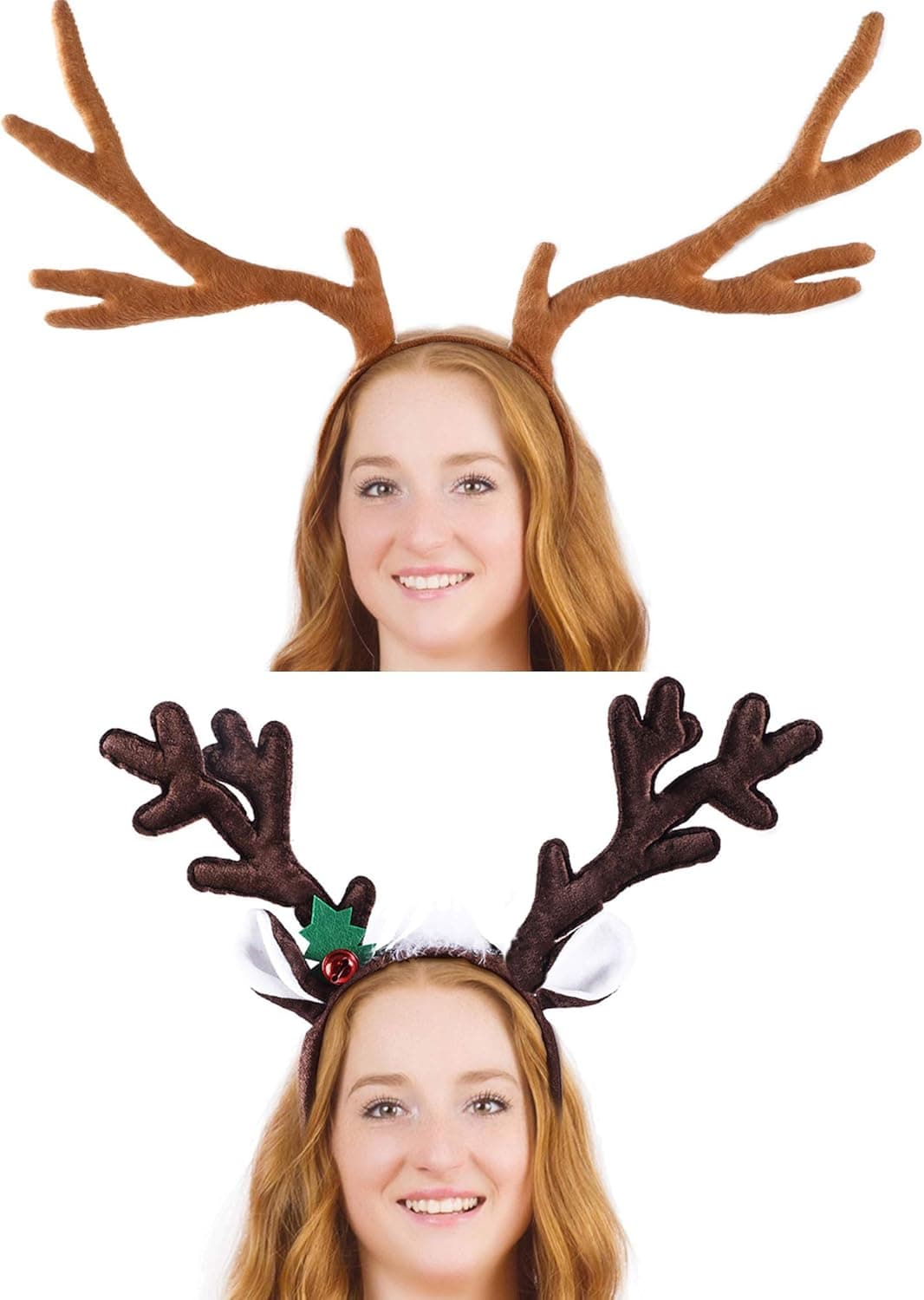 2 Pieces Christmas Reindeer Headband Antlers Hairband Headwear Accessories for Christmas Party Decoration 2 Styles Dark Brown Light Brown