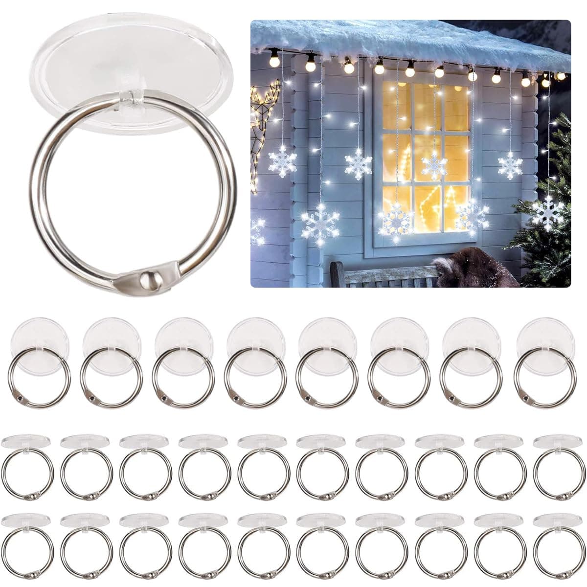 Ganepwns 30PCS Self Adhesive Ceiling Hook Hanging Hook with Binding Rings Transparent Seamless Wall Hooks Ceiling Suspension for Christmas Party Decoration Accessory Kitchen Bathroom Hanging