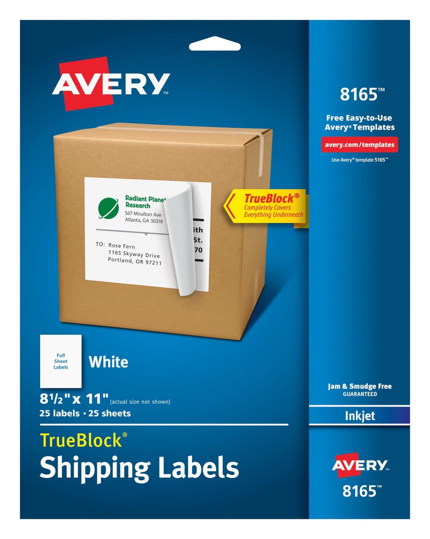 Avery Full Sheet Printable Shipping Labels, 8.5" x 11", White, 25 Blank Mailing Labels (8165)
