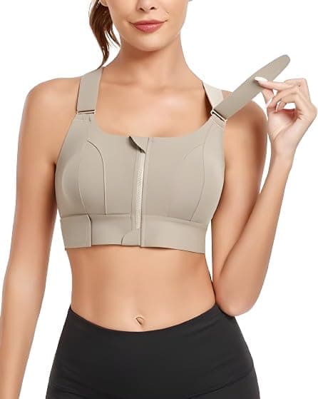 Brachy Women's High-Impact Velcro Sports Bra: Adjustable, Front-Zip for Yoga, Gym & Workout Light Green