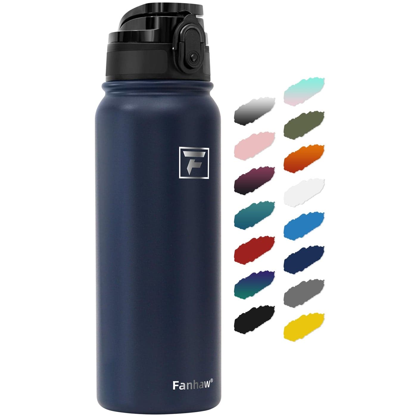 Fanhaw 20 Oz Insulated Stainless Steel Water Bottle with 1 Lid Chug Lid For Kids Women Men Leak Sweat Proof with AntiDust Lid Navy Blue