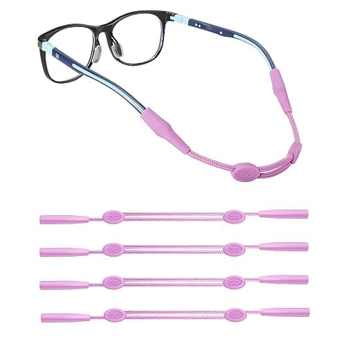 Omnful Kids Glasses Strap(8-12inch) - Adjustable Eyeglasses Strap Sports Eyewear Retainers Glasses Holder for Kids Man Woman - No Tail Sunglasses Straps for Girls and Boys 5-16 Years (4pcs Purple)