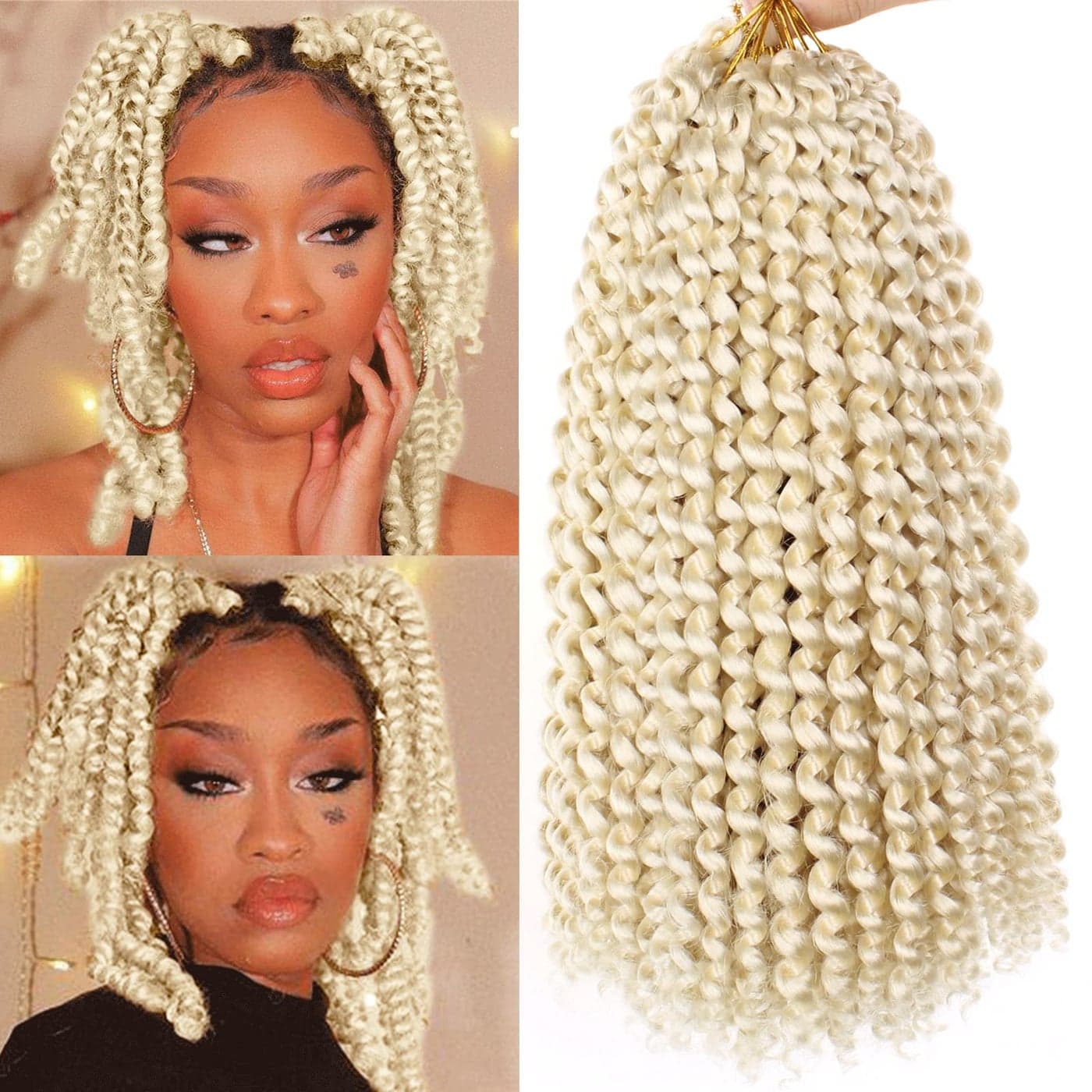 Leeven 2 Packs Blonde Synthetic Water Wave Passion Twist Crochet Braids Hair for Women 12 Inch Short Bohemian Twist Braiding Hair for Distressed Butterfly Locs Hair 613