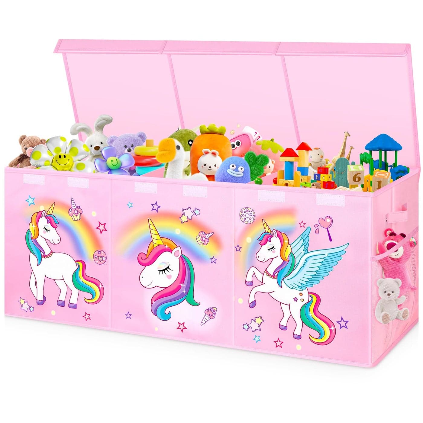 Mabahoo Extra Large Toy Chest Collapsible Sturdy Toy Storage Organizer with Lids 40X14X16 Large Kids Toybox Storage Bins Baskets for Girls Boys Nursery Playroom Pink