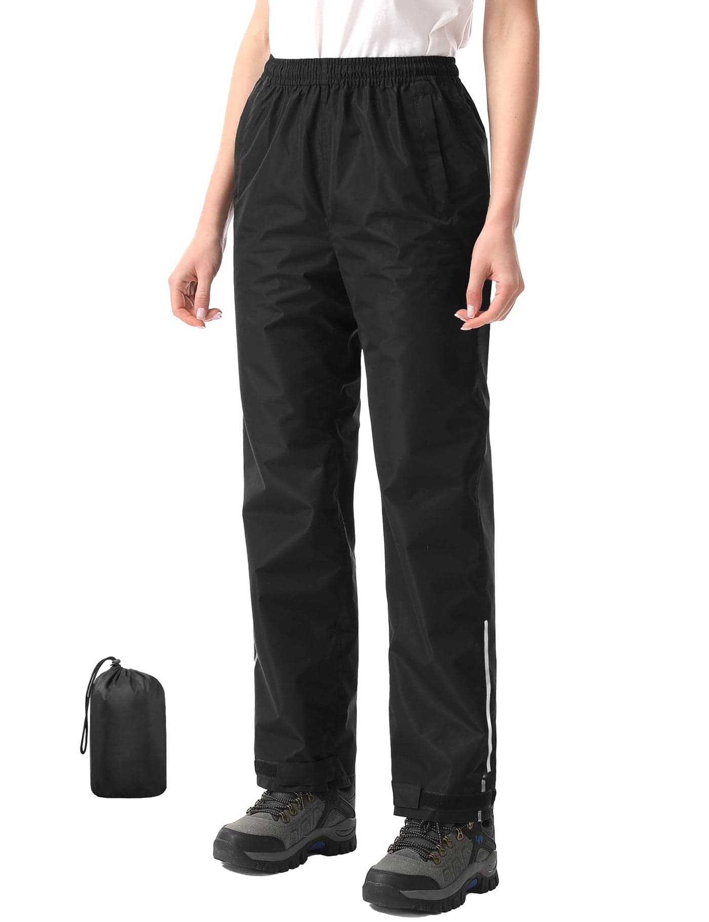 iCreek Women's Waterproof Rain Pants Packable Hiking Pants Over Pants Windproof Lightweight for Outdoor Hiking Golf Fishing (Black, Small/31 Inseam)