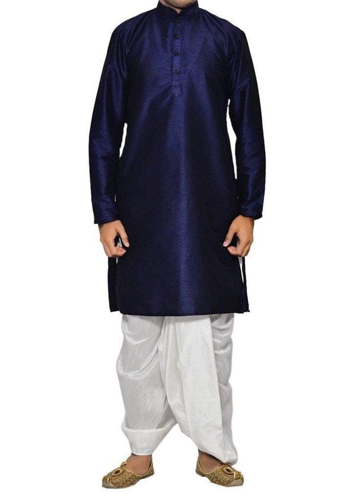 Royal Kurta Mens Cotton Silk Kurta Dhoti Blue