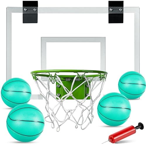 ropoda Mini Basketball Hoop Glow in The Dark Over The Door Basketball Hoop Indoor Indoor Basketball Hoop Backboards for Teens and Adults Mini Hoop for Kids with 4 Balls and Pump
