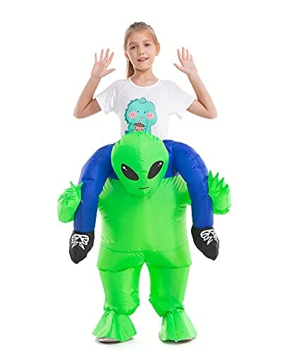 HSCTEK Inflatable Alien Costume Kids Boys Girls Blow Up Riding Alien Abduction Cosplay Child Carrying Me Holding Man Halloween Costume Children Green