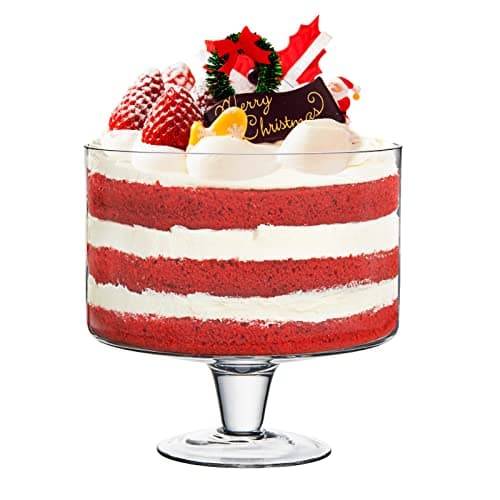 CREATIVELAND Trifle bowl Glass Crystal-Clear Set of 1, 116oz(3.3L), Footed Trifle Bowl with Stand, Trifle dish for decadent dessert like salad, fruit, ice cream, parfait, pudding, Party Bowl