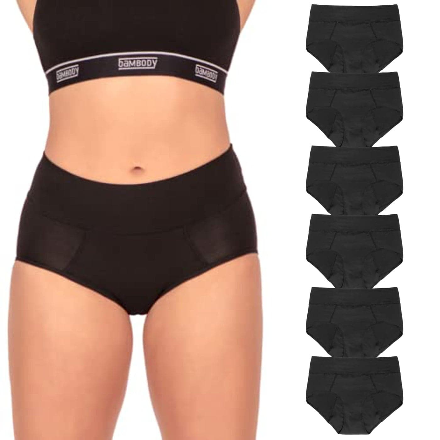 Bambody Period Underwear for Women Heavy Flow 6 Pack Period Underwear for Teens Soft and Breathable Period Panties Small 6 Pack Black