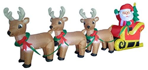 8 Foot Long Christmas Inflatable Santa Claus on Sleigh with 3 Reindeer and Christmas Tree LED Lights Outdoor Indoor Holiday Decorations Blow up Lawn Inflatables Home Family Decor Yard Decoration