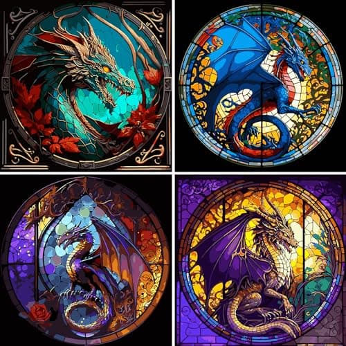 KICHANG 4 Packs Paint by Number for Adults Animal DIY Acrylic Oil Painting Paint by Numbers Kits on Canvas Adults Paint by Numbers Kits Drawing Paintwork for Home Decor Gift Dragon 157x157in