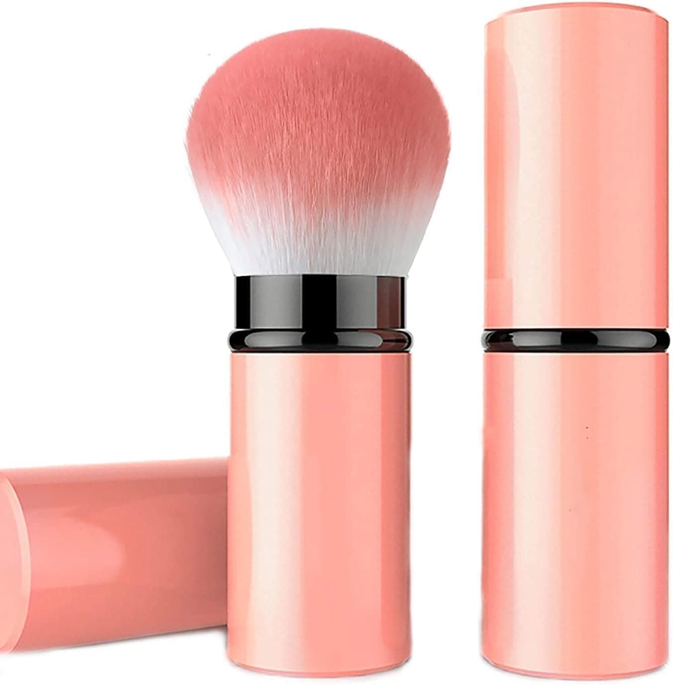 Retractable Makeup Brush, Travel Face Blush Brush, Portable Powder Brush with Cover for Blush, Buffing, Flawless Powder Cosmetics, Face Professional Powder Foundation Brush, Pink
